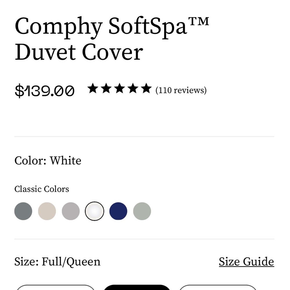 Comphy brand Queen size duvet cover in white